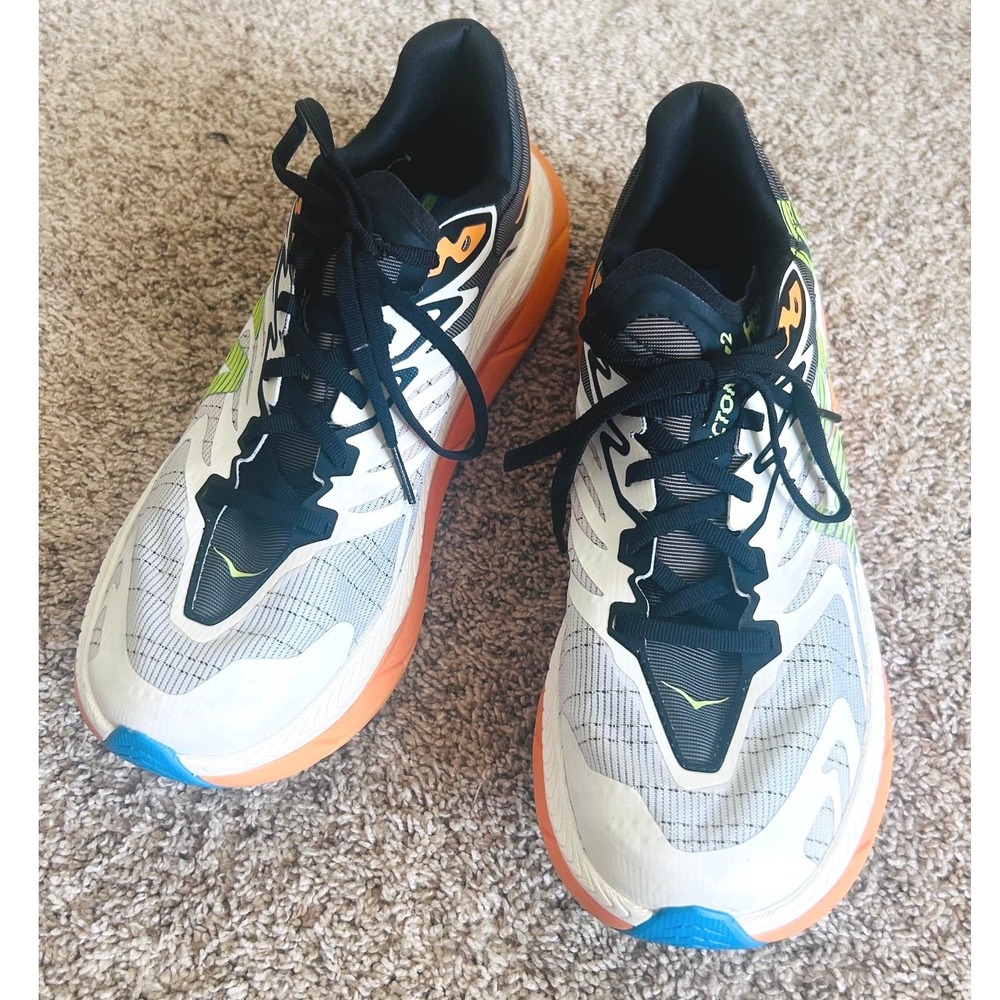 Hoka Tecton X 2 Mens Trail Running Shoes Carbon Fiber Plate White Orange Multi 9